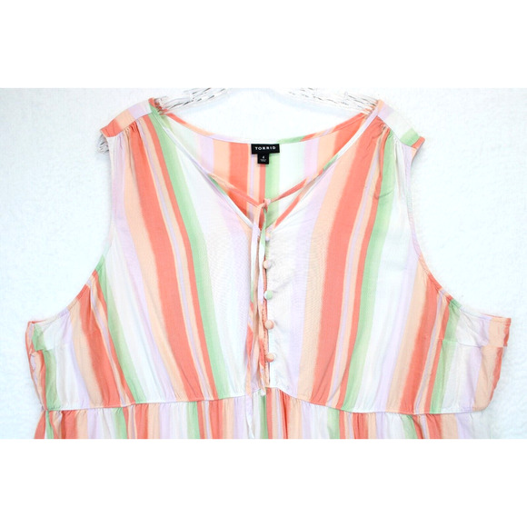 Torrid Babydoll Tunic Top Women 4X Sleeveless Tiered Stripe Peach Pastel Colors - Picture 10 of 10